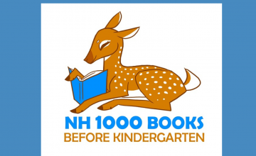 drawing of a young deer reading a book promoting NH 1000 books before Kindergarten